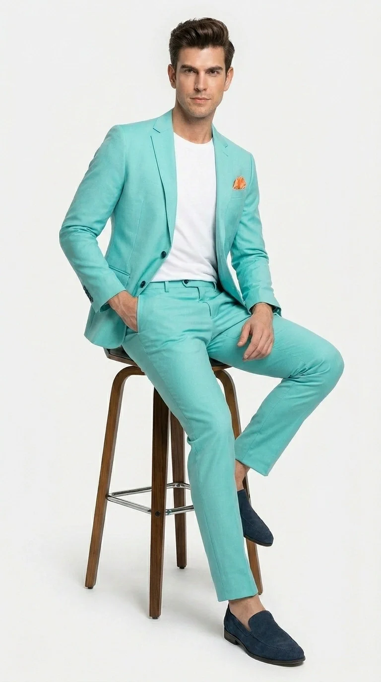 Men’s Turquoise 2 Piece Suit with Jacket and Pants, Formal Wedding Suit for Prom, Parties, Summer Events, and Special Occasions - Image 7