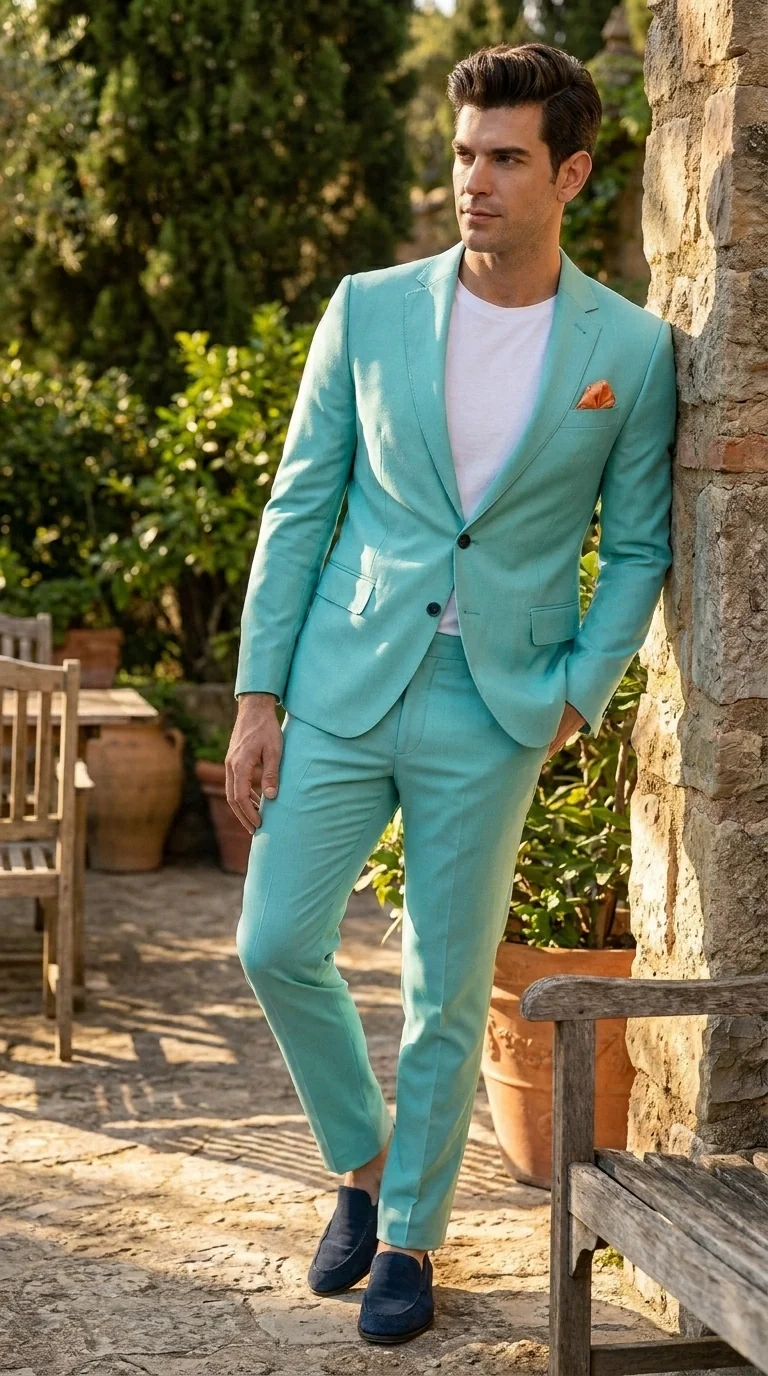 Men’s Turquoise 2 Piece Suit with Jacket and Pants, Formal Wedding Suit for Prom, Parties, Summer Events, and Special Occasions - Image 8