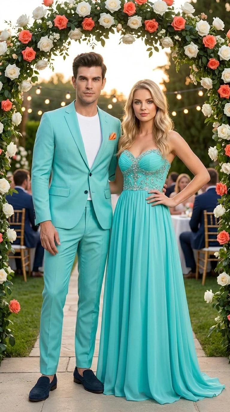 Men’s Turquoise 2 Piece Suit with Jacket and Pants, Formal Wedding Suit for Prom, Parties, Summer Events, and Special Occasions - Image 9