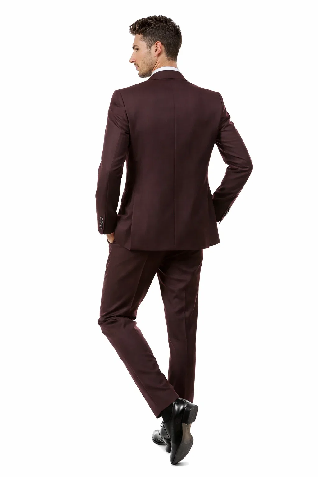 Men’s Two Button Vested Vintage Style Tweed Wedding Suit – Burgundy - Image 3
