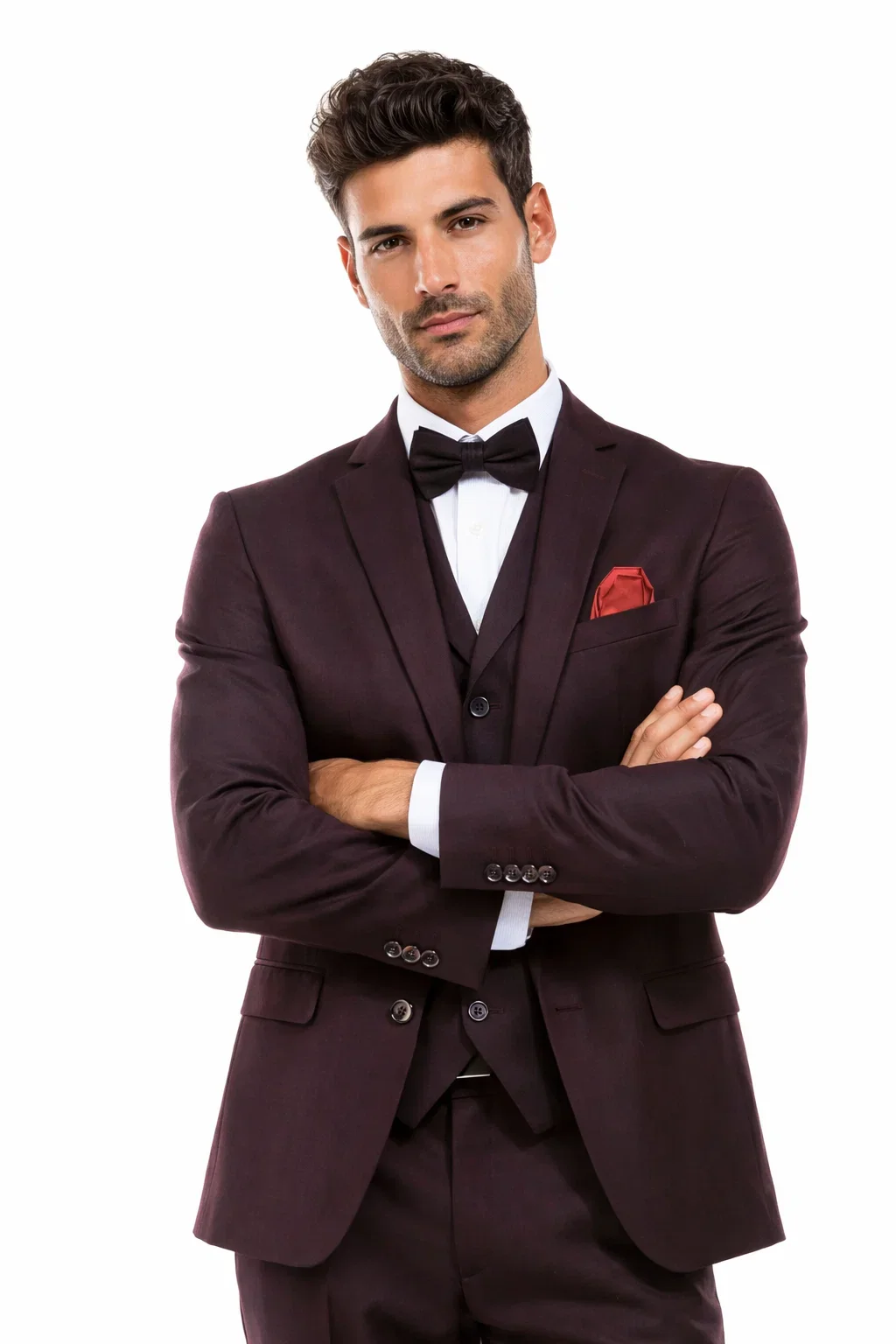 Men’s Two Button Vested Vintage Style Tweed Wedding Suit – Burgundy - Image 7