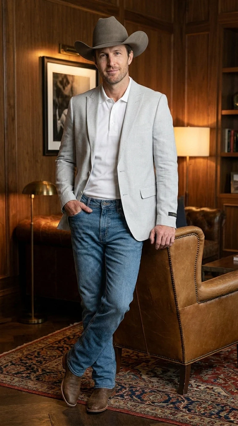 Men’s Very Light Grey - Linen Western Cowboy Blazer, Formal Sport Coat for Weddings, Parties, Country Events, and Casual Dress Wear in Ice Ash Color - Image 10