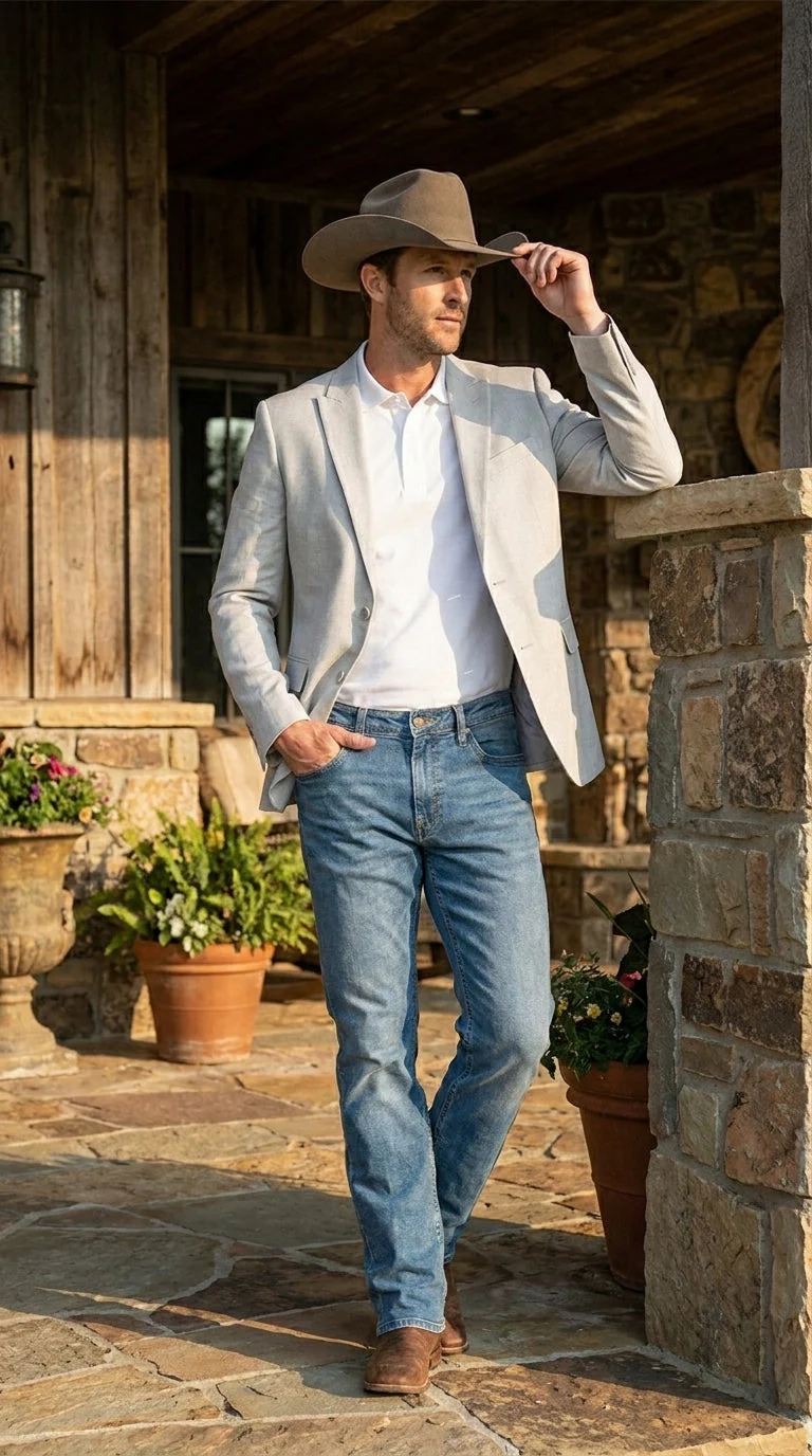 Men’s Very Light Grey - Linen Western Cowboy Blazer, Formal Sport Coat for Weddings, Parties, Country Events, and Casual Dress Wear in Ice Ash Color - Image 11