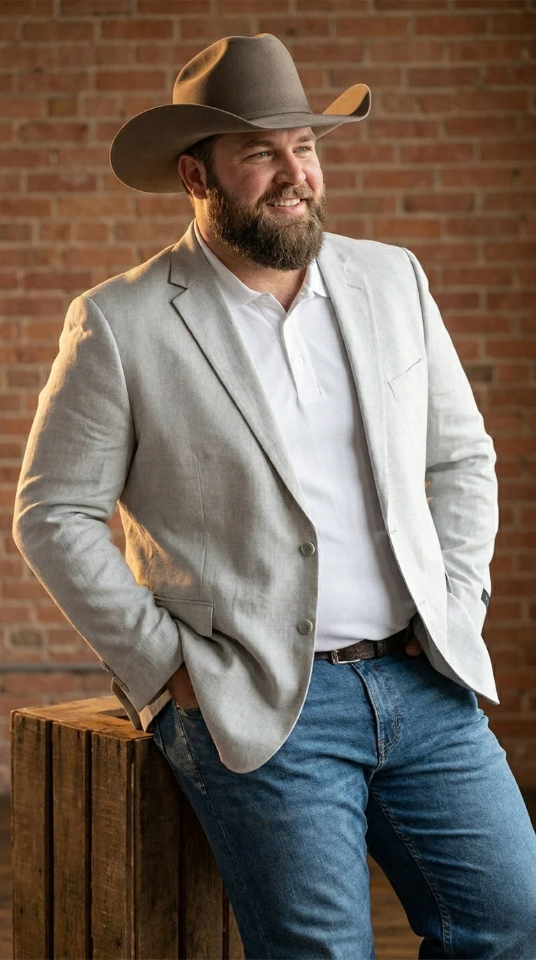 Men’s Very Light Grey - Linen Western Cowboy Blazer, Formal Sport Coat for Weddings, Parties, Country Events, and Casual Dress Wear in Ice Ash Color - Image 12