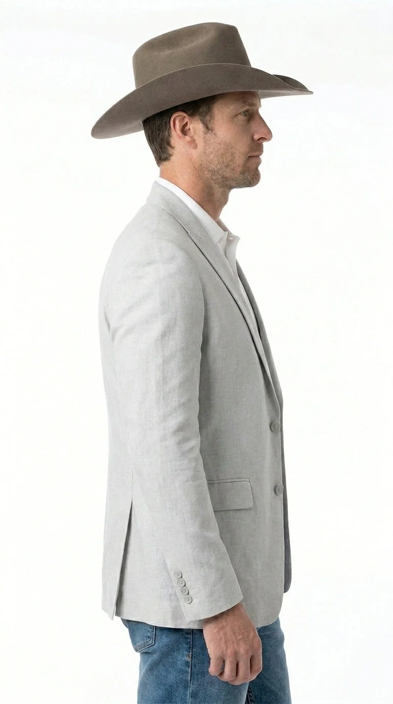 Men’s Very Light Grey - Linen Western Cowboy Blazer, Formal Sport Coat for Weddings, Parties, Country Events, and Casual Dress Wear in Ice Ash Color - Image 3