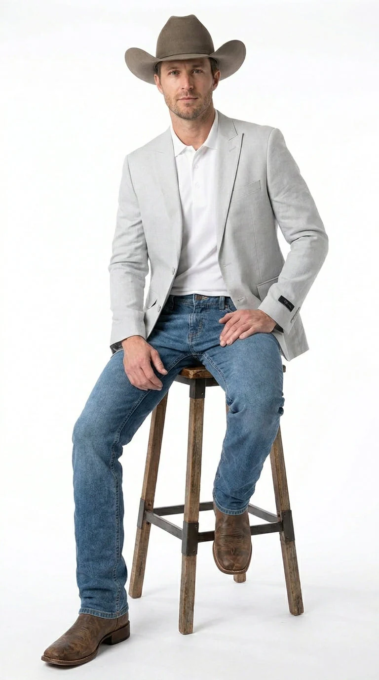 Men’s Very Light Grey - Linen Western Cowboy Blazer, Formal Sport Coat for Weddings, Parties, Country Events, and Casual Dress Wear in Ice Ash Color - Image 4