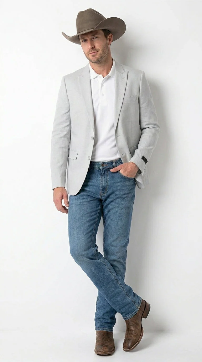Men’s Very Light Grey - Linen Western Cowboy Blazer, Formal Sport Coat for Weddings, Parties, Country Events, and Casual Dress Wear in Ice Ash Color - Image 6