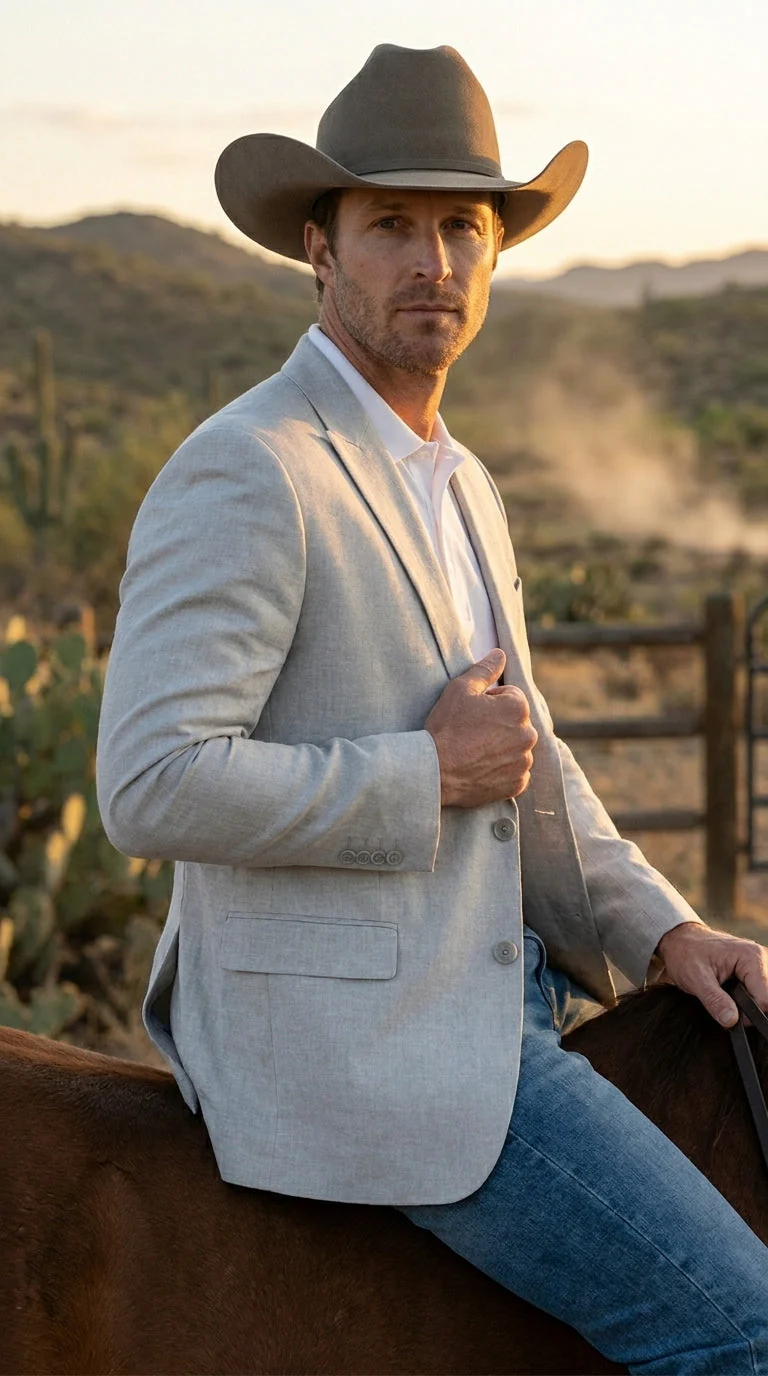 Men’s Very Light Grey - Linen Western Cowboy Blazer, Formal Sport Coat for Weddings, Parties, Country Events, and Casual Dress Wear in Ice Ash Color - Image 8