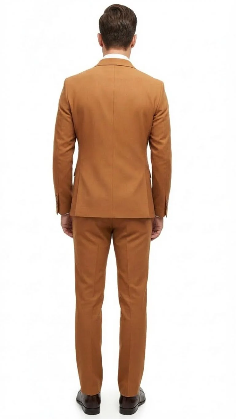 Men’s Vitali Brand Rustish Orange Brown Copper Color Double Breasted Slim Fit Suit - Image 2