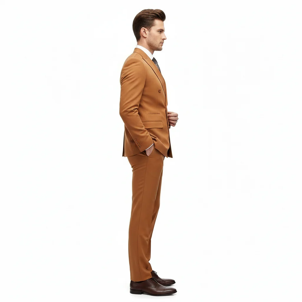 Men’s Vitali Brand Rustish Orange Brown Copper Color Double Breasted Slim Fit Suit - Image 3
