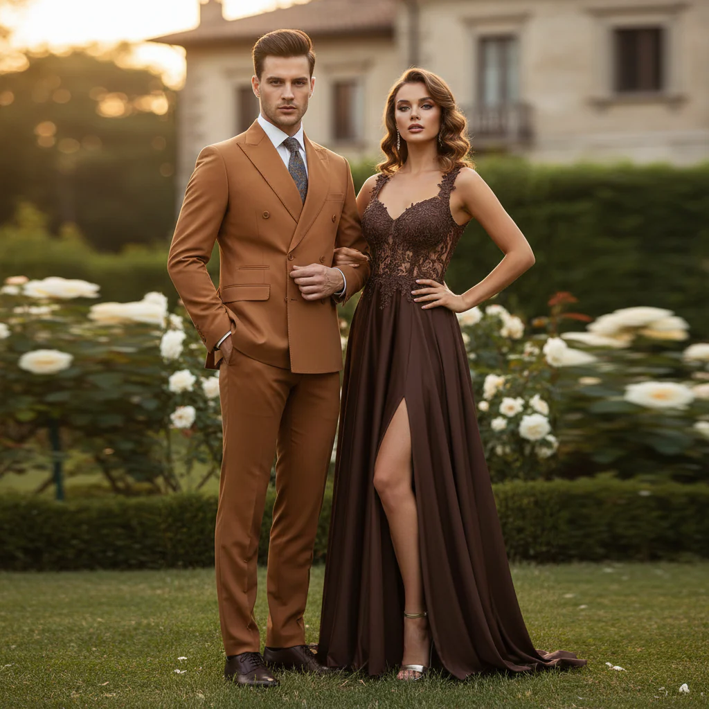 Men’s Vitali Brand Rustish Orange Brown Copper Color Double Breasted Slim Fit Suit - Image 6