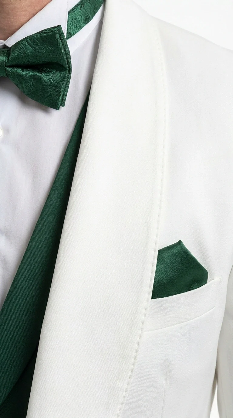 Men’s White and Hunter Green 3 Piece Suit – Elegant Formal Suit with Vest, Wedding Tuxedo Suit for Prom and Party Wear - Image 3