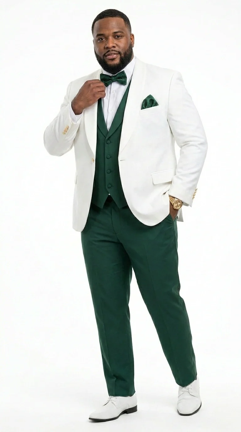 Men’s White and Hunter Green 3 Piece Suit – Elegant Formal Suit with Vest, Wedding Tuxedo Suit for Prom and Party Wear - Image 8