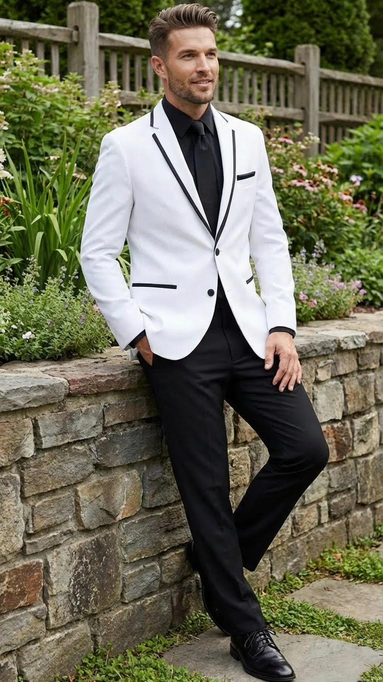 Men’s White Blazer with Black Trim | Wedding and Party Formal Blazer Jacket - White Tuxedo Prom Jacket - Image 8