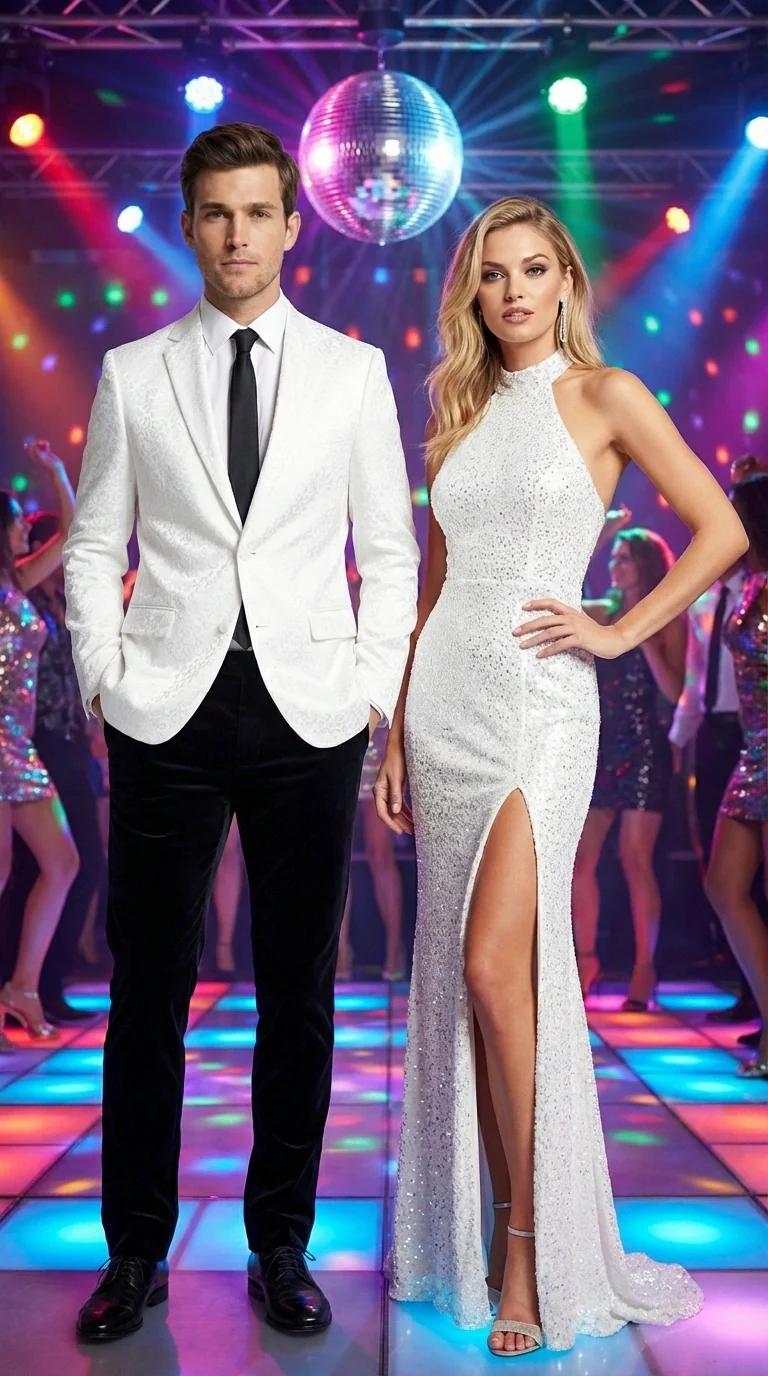 Men’s White Disco Blazer 1980s Sequin Style Jacket – Lapel Collar Party Blazer, Formal Evening Wear, Halloween Masquerade Club Outfit - Image 14