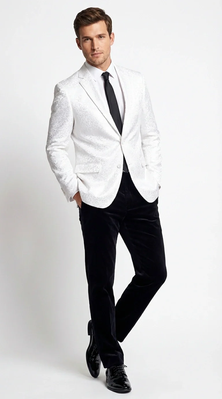 Men’s White Disco Blazer 1980s Sequin Style Jacket – Lapel Collar Party Blazer, Formal Evening Wear, Halloween Masquerade Club Outfit - Image 3