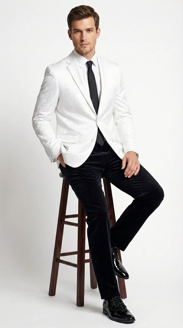 Men’s White Disco Blazer 1980s Sequin Style Jacket – Lapel Collar Party Blazer, Formal Evening Wear, Halloween Masquerade Club Outfit - Image 5