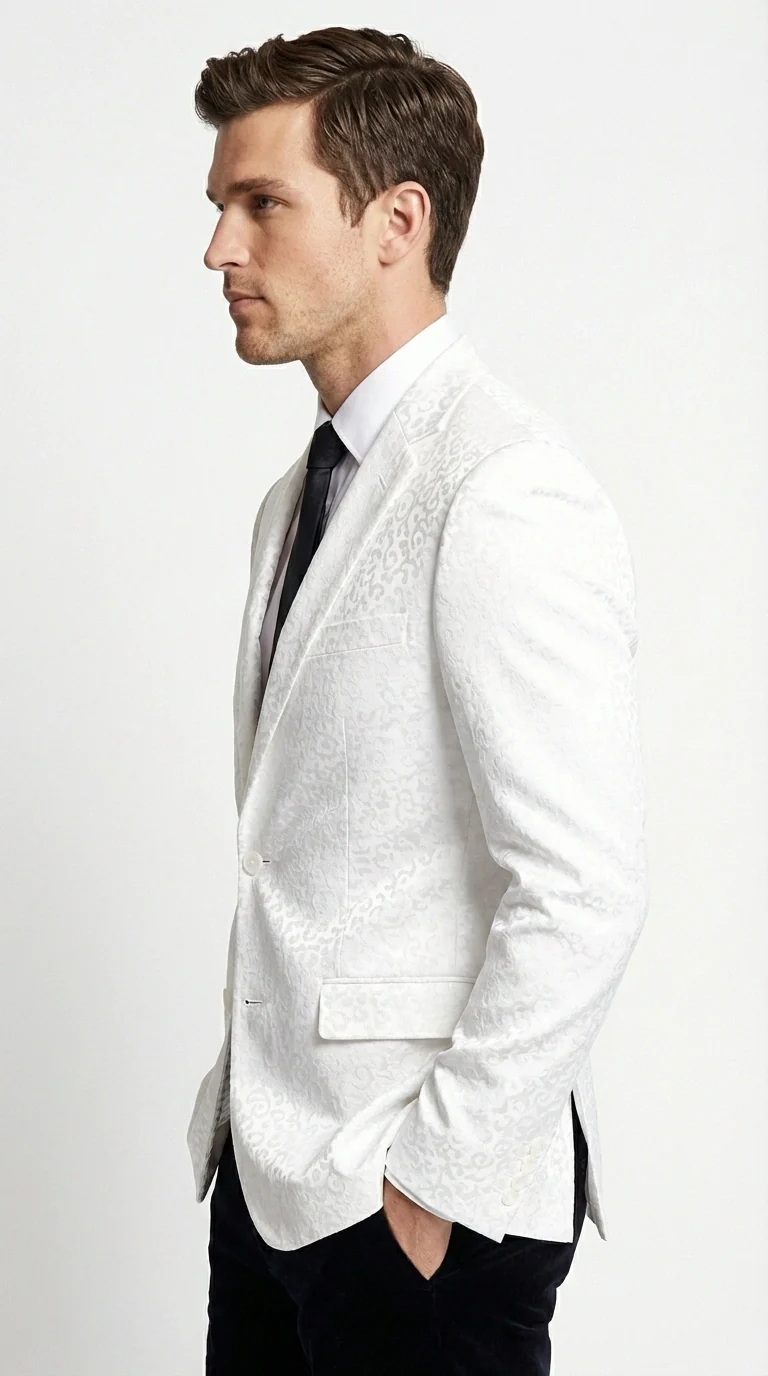 Men’s White Disco Blazer 1980s Sequin Style Jacket – Lapel Collar Party Blazer, Formal Evening Wear, Halloween Masquerade Club Outfit - Image 7