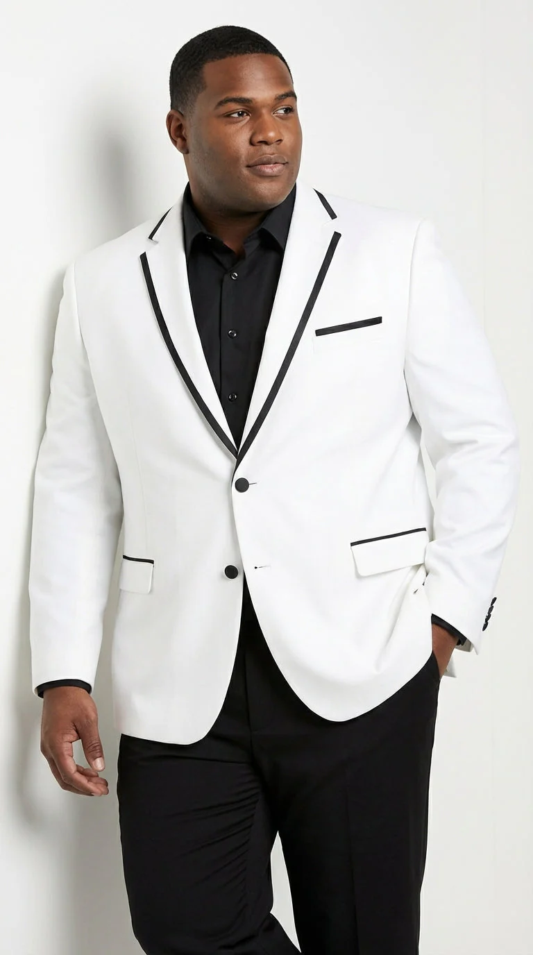 Men’s White Disco Blazer 70s Era Costume Jacket – Black Trim Retro Party Blazer, Vintage Dance Outfit, Stylish Evening Themed Wear - Image 7