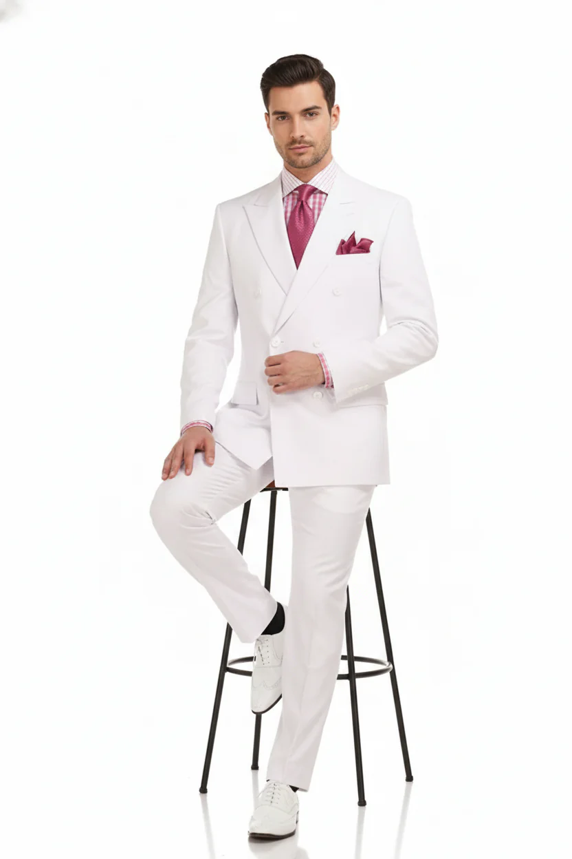 Men’s White Double-Breasted 3-Piece Suit Set – Premium Tailored Fit Formal Wedding and Evening Suit - Image 3