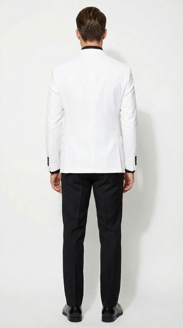 Men’s White Double Breasted Blazer Tuxedo Dinner Jacket with Black Satin Lapel White and Black Color - Image 5