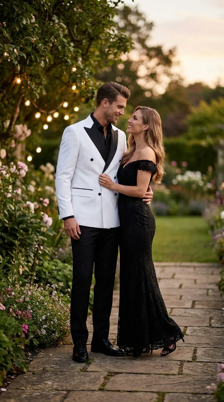 Men’s White Double Breasted Blazer Tuxedo Dinner Jacket with Black Satin Lapel White and Black Color - Image 9