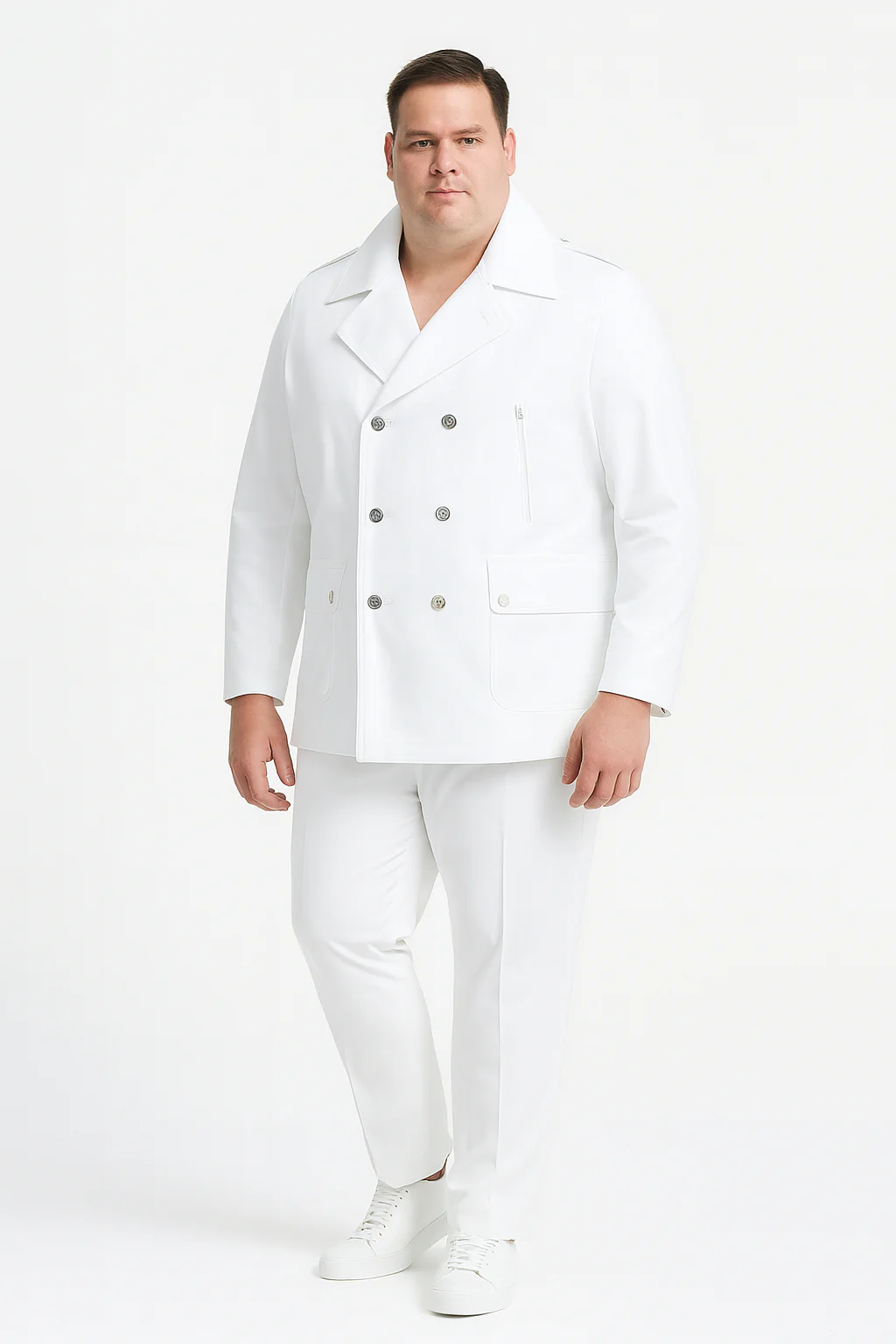 Men’s White Double-Breasted Peacoat Jacket – Classic Stylish Outerwear Wool Fabric Slim Fitted - Image 4