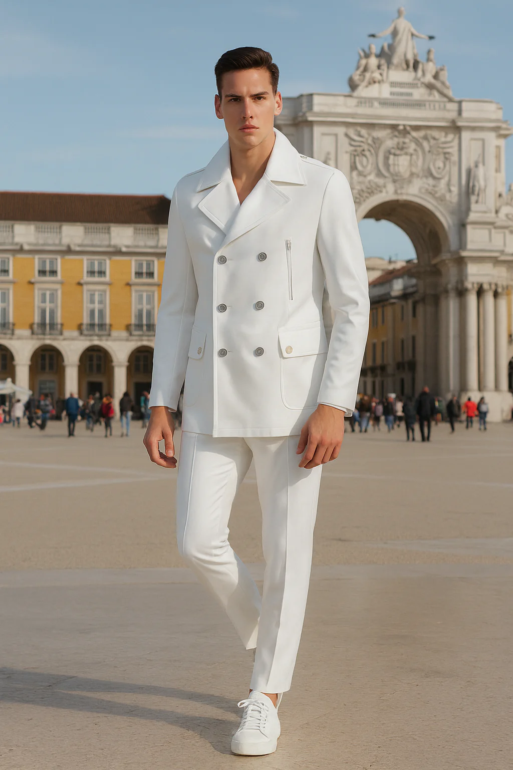 Men’s White Double-Breasted Peacoat Jacket – Classic Stylish Outerwear Wool Fabric Slim Fitted - Image 5