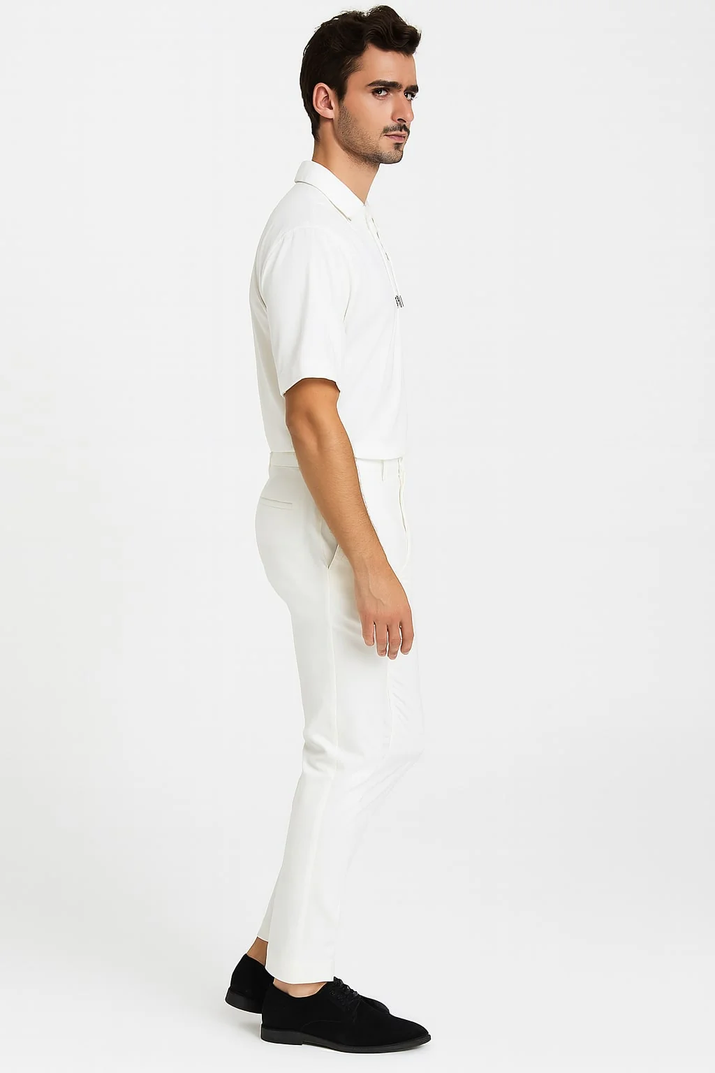 Men’s White Lace-Up Renaissance Shirt – Linen Fabric Short Sleeve Casual Pirate Peasant Top - Image 3