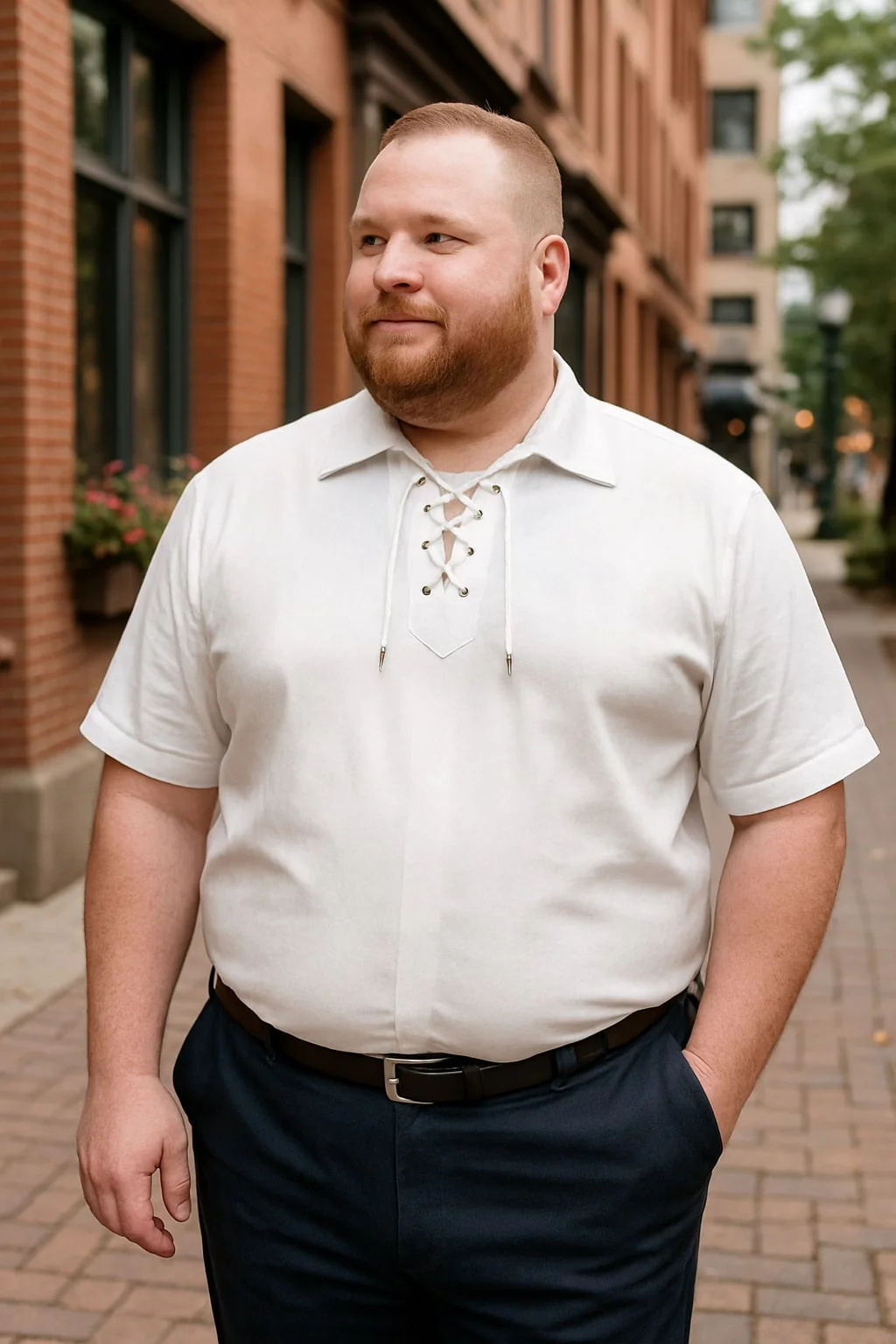 Men’s White Lace-Up Renaissance Shirt – Linen Fabric Short Sleeve Casual Pirate Peasant Top - Image 6