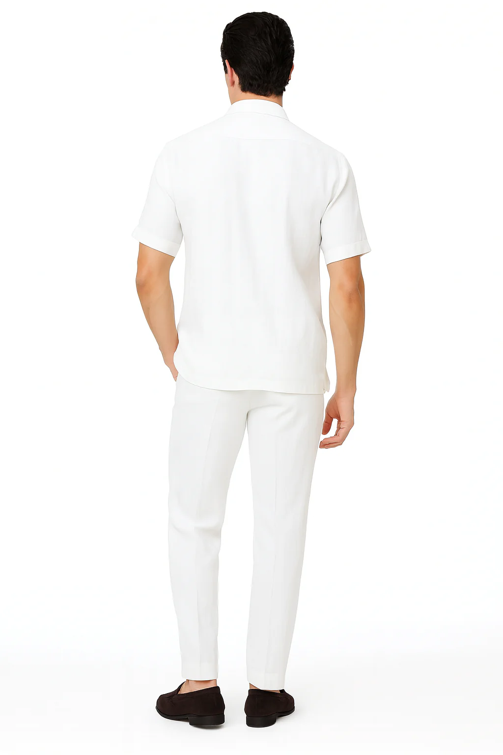 Men’s White Lace-Up Shirt and Pants Set – Casual Summer Two-Piece Outfit - Image 2