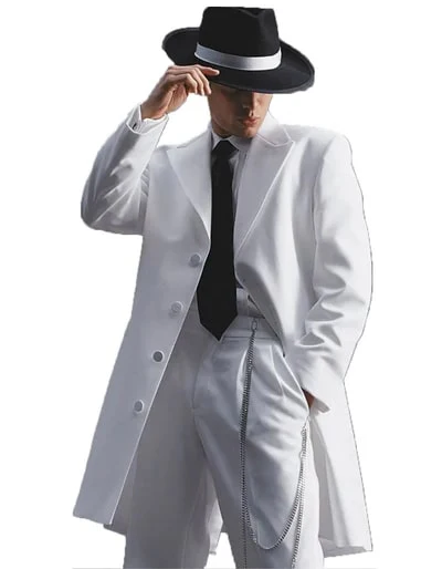 Men’s White Long Zoot Style Suit  | Vintage Gangster Mafia Formal Coat with Black Pants - Image 14