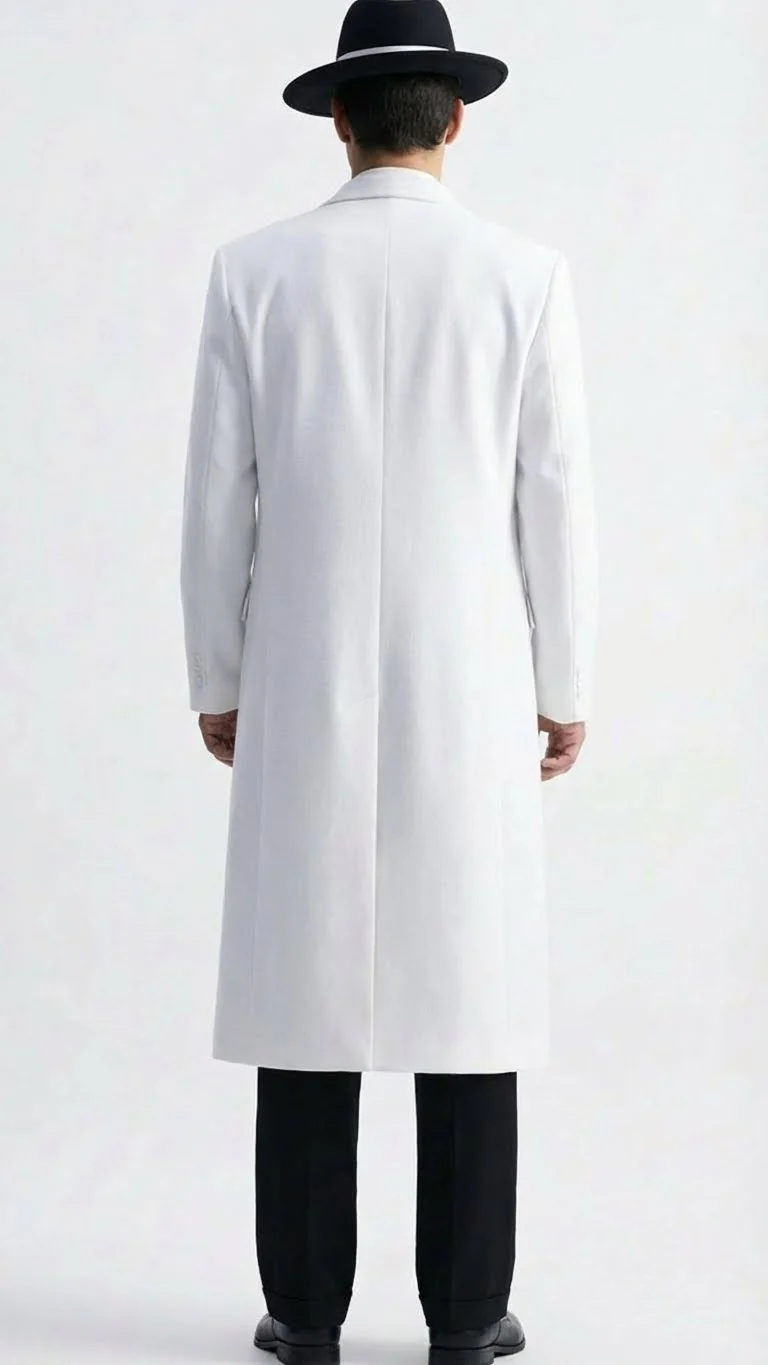 Men’s White Long Zoot Style Suit  | Vintage Gangster Mafia Formal Coat with Black Pants - Image 2