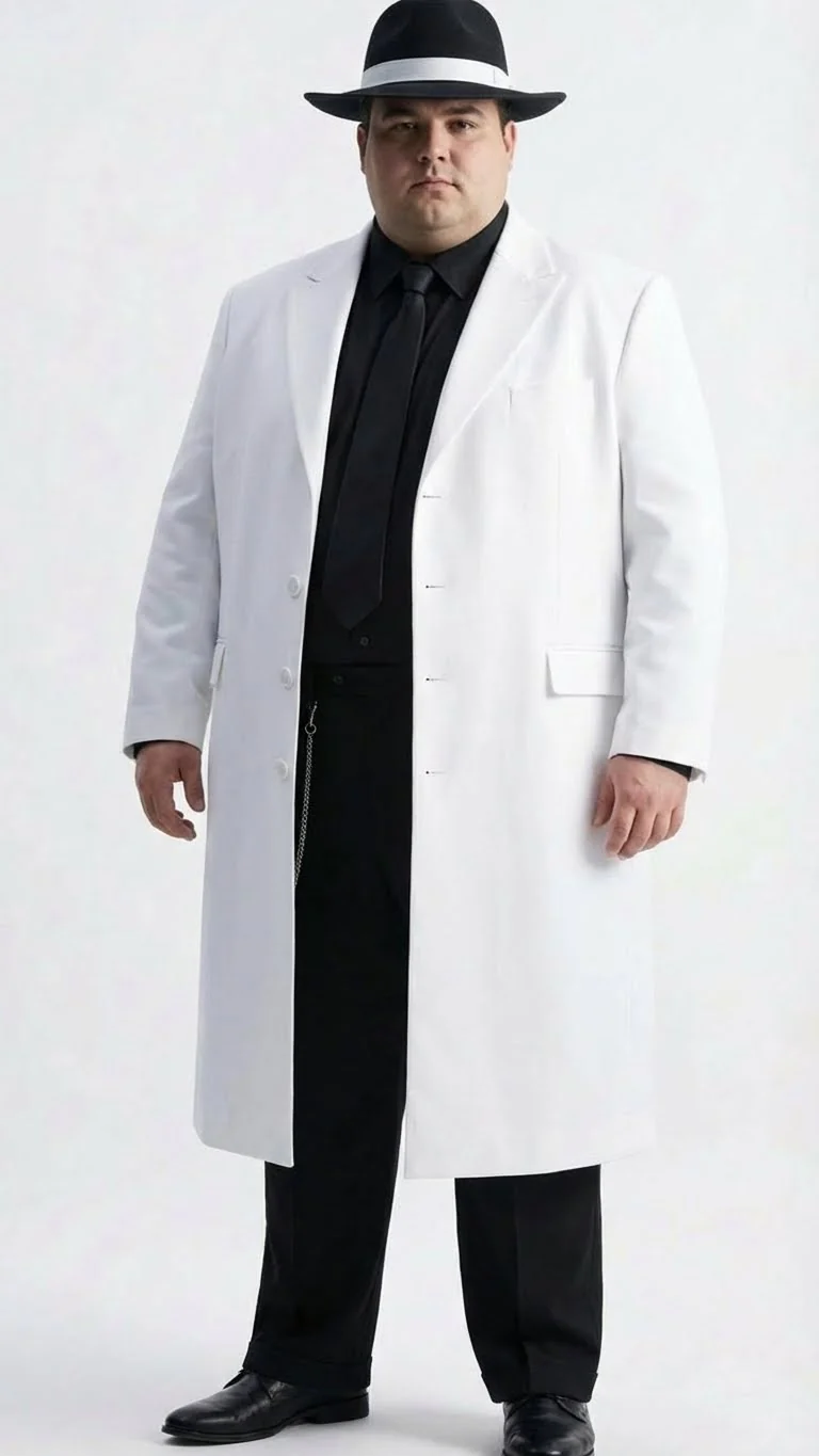 Men’s White Long Zoot Style Suit  | Vintage Gangster Mafia Formal Coat with Black Pants - Image 8