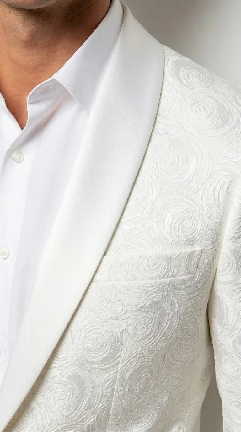 Men’s White Paisley Disco Blazer 1980s Style Jacket – Shawl Lapel Formal Party Blazer, Elegant Masquerade Club Wear, Stylish Evening Outfit - Image 14