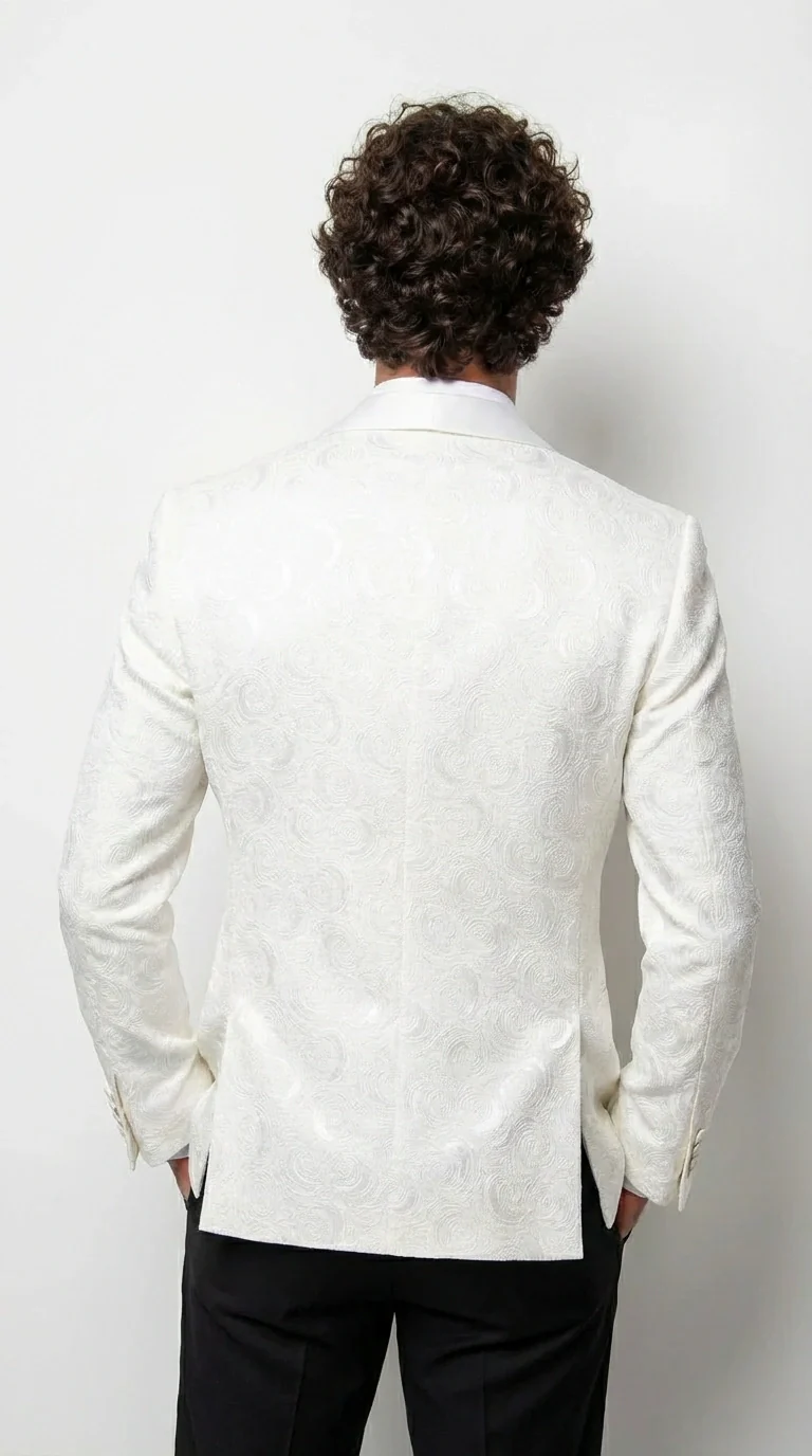 Men’s White Paisley Disco Blazer 1980s Style Jacket – Shawl Lapel Formal Party Blazer, Elegant Masquerade Club Wear, Stylish Evening Outfit - Image 5