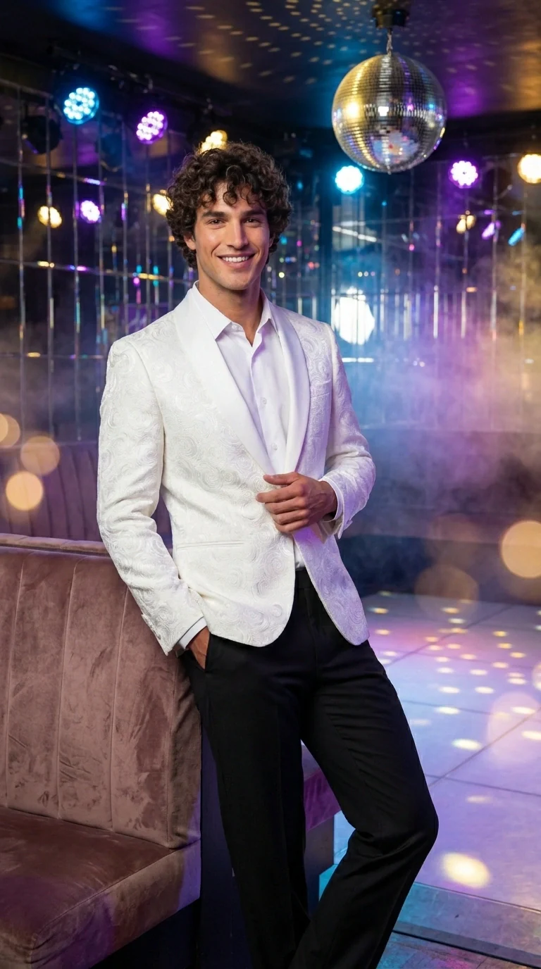Men’s White Paisley Disco Blazer 1980s Style Jacket – Shawl Lapel Formal Party Blazer, Elegant Masquerade Club Wear, Stylish Evening Outfit - Image 8