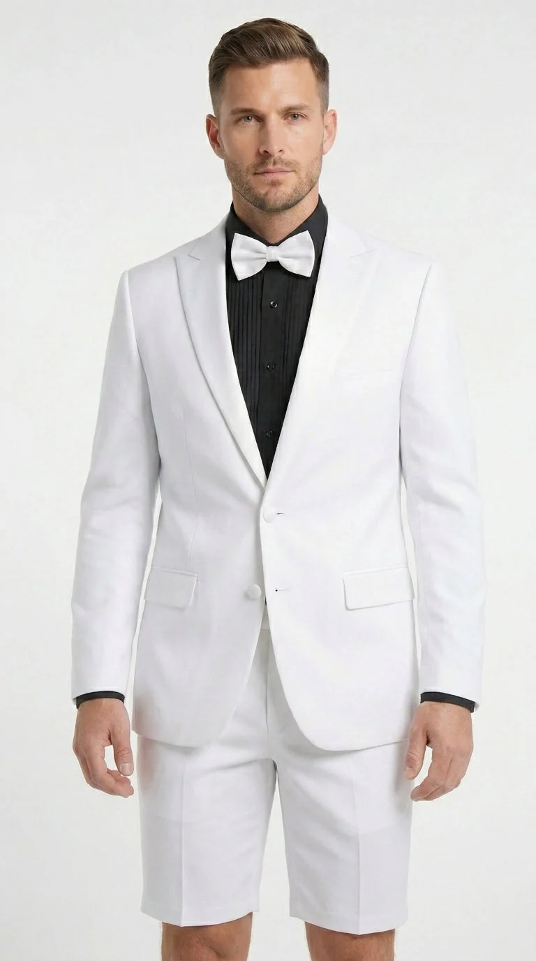 Men’s White Tuxedo Suit with Shorts – Modern Formal Blazer and Short Pants Set for Wedding, Prom Summer Fabric - Image 6