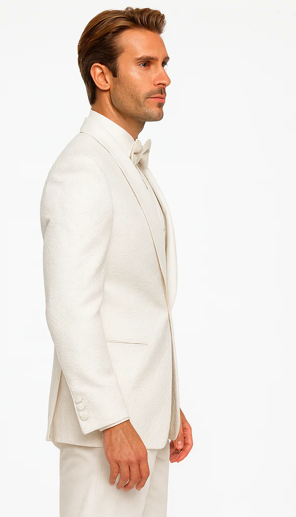 Men’s White Vested Tuxedo – Stylish Floral Lace Designer Wedding Suit - Image 3