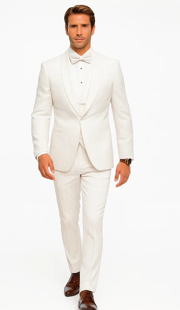 Men’s White Vested Tuxedo – Stylish Floral Lace Designer Wedding Suit - Image 5