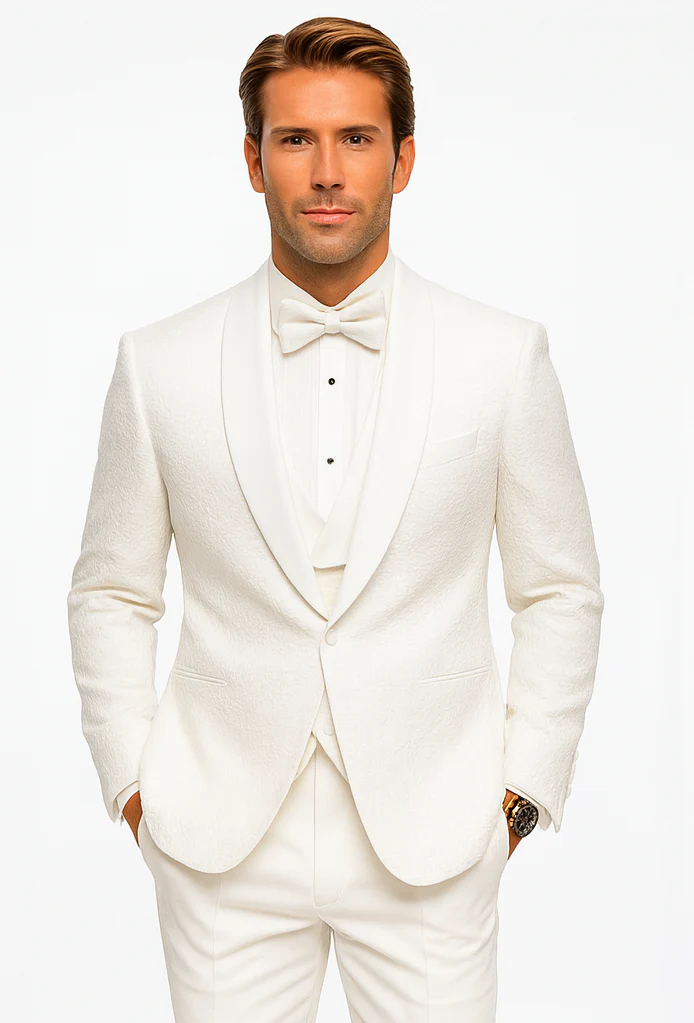 Men’s White Vested Tuxedo – Stylish Floral Lace Designer Wedding Suit - Image 7