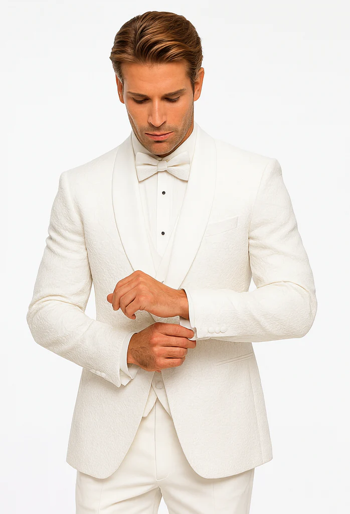 Men’s White Vested Tuxedo – Stylish Floral Lace Designer Wedding Suit - Image 8