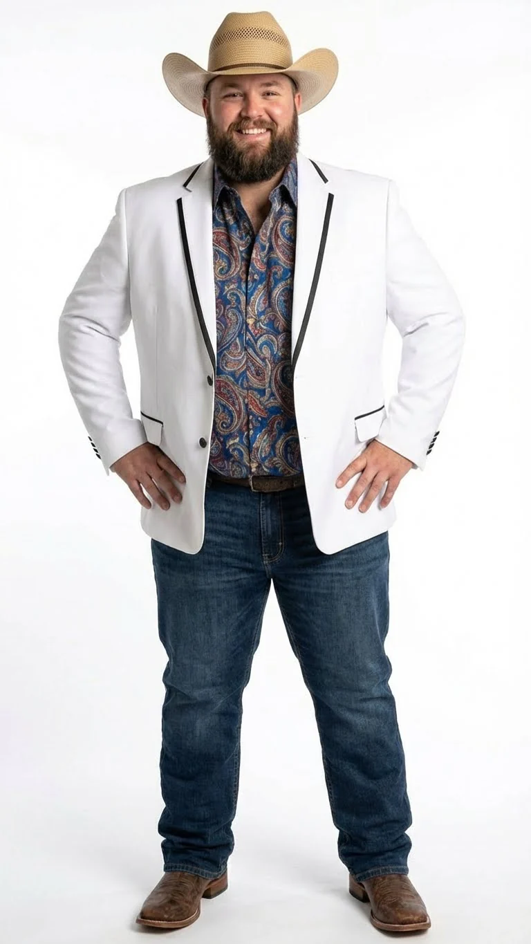 Men’s White Western Blazer with Black Trim – Classic Cowboy Style - Image 6