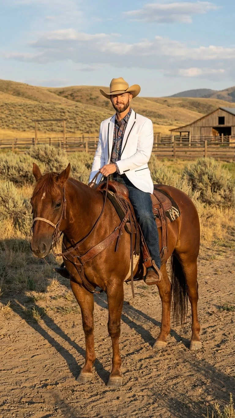 Men’s White Western Blazer with Black Trim – Classic Cowboy Style - Image 8