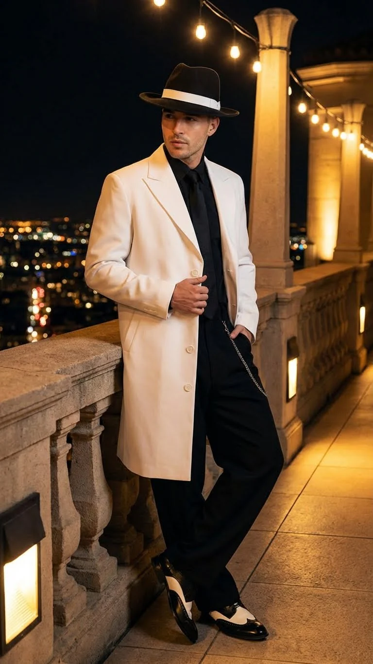 Men’s White Zoot Suit Gangster Style Outfit –  White Jacket + Vest + Pants + Shirt & Tie  Combo Package - Image 10