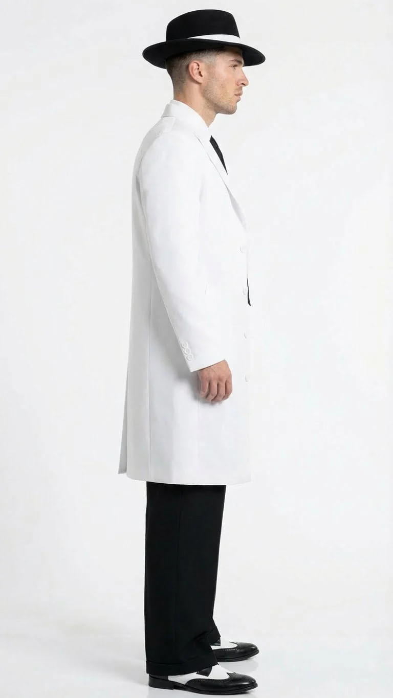 Men’s White Zoot Suit Gangster Style Outfit –  White Jacket + Vest + Pants + Shirt & Tie  Combo Package - Image 3