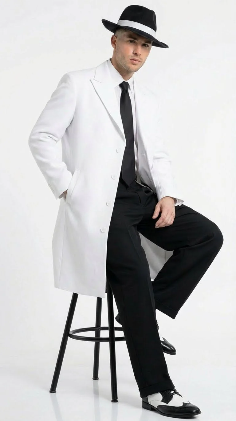 Men’s White Zoot Suit Gangster Style Outfit –  White Jacket + Vest + Pants + Shirt & Tie  Combo Package - Image 4