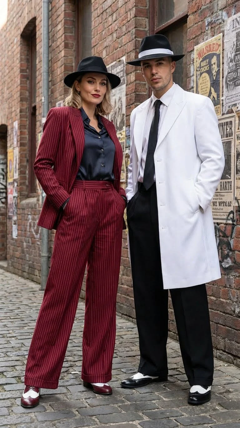 Men’s White Zoot Suit Gangster Style Outfit –  White Jacket + Vest + Pants + Shirt & Tie  Combo Package - Image 6