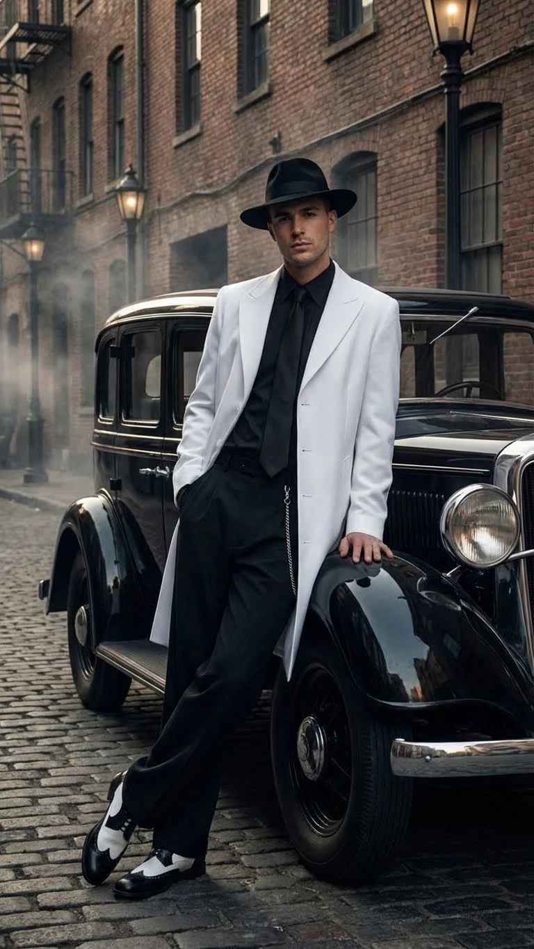 Men’s White Zoot Suit Gangster Style Outfit –  White Jacket + Vest + Pants + Shirt & Tie  Combo Package - Image 8