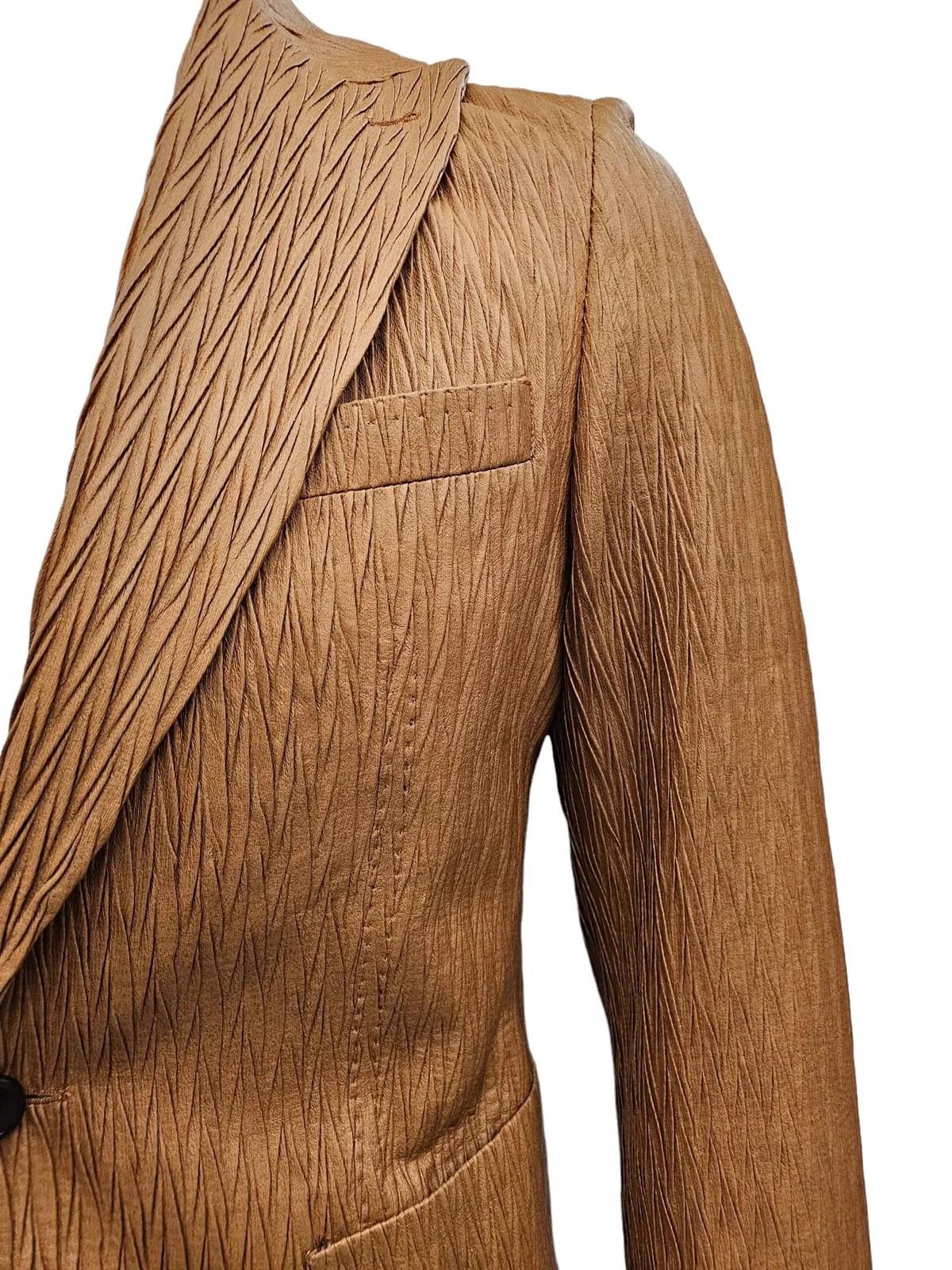 Mens 1 Button Peak Lapel Vegan Leather Suit Tan - Image 2